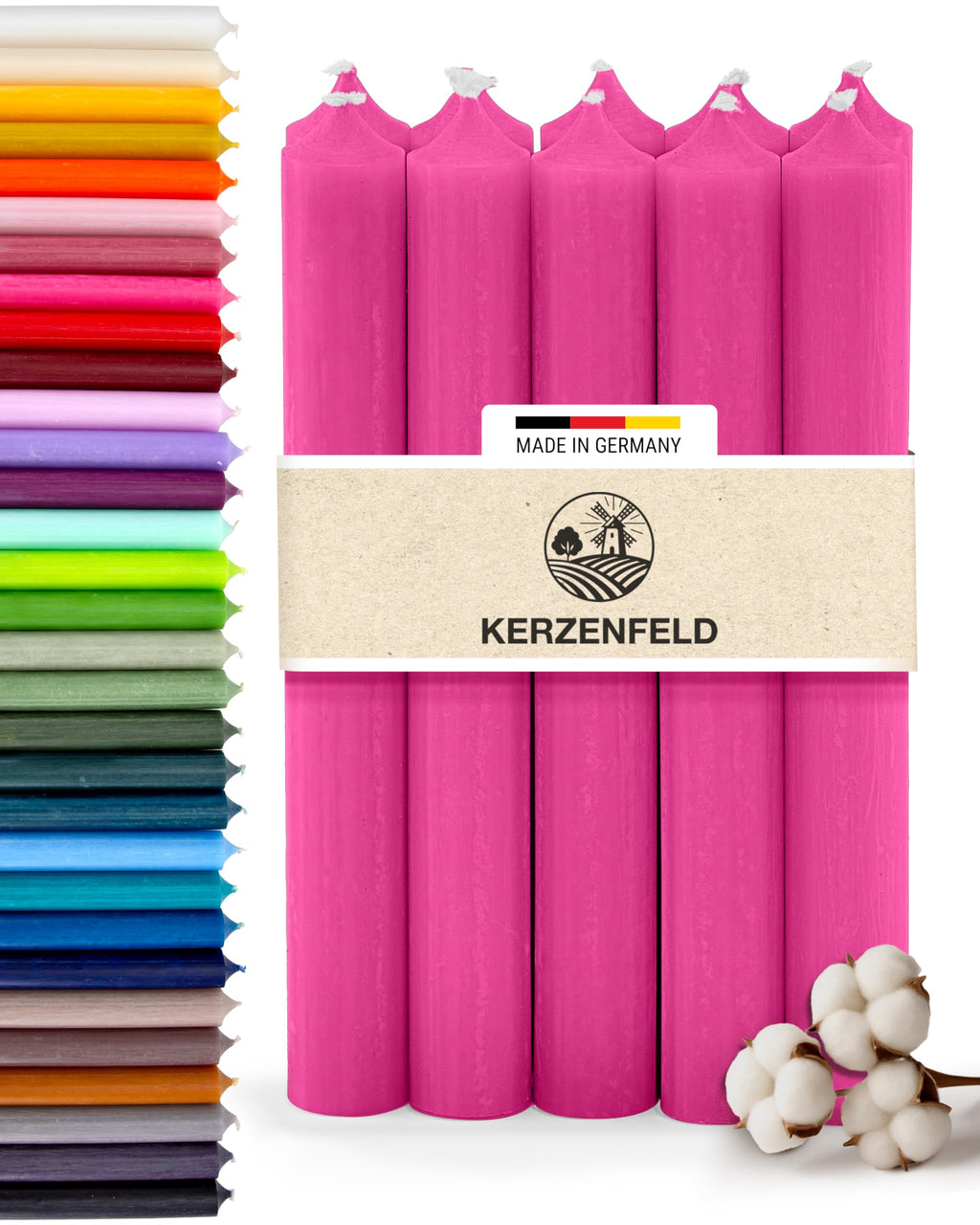 Stabkerzen Rot, 10 Stück, 180mm x 22mm, Durchgefärbte Spitzkerzen, 8+ Stunden Brenndauer, Made in Germany - Ohne Tropfen & Rußen - Unparfümierte und RAL-Zertifizierte Tafelkerzen