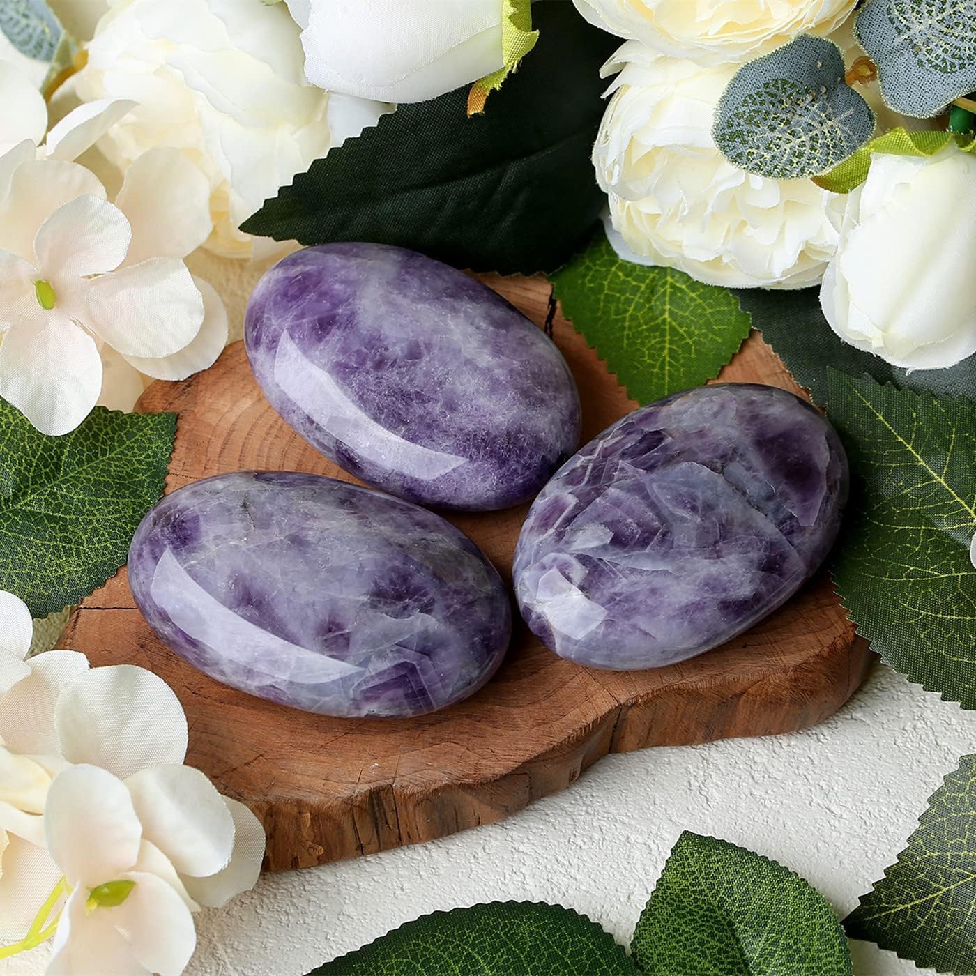 QINJIEJIE Groß Amethyst Edelsteine 2.4" Ovale Kristalle Natürliche Steine Sorgensteine Handschmeichler Stein Kristall Spirituelle Geschenke Reiki Meditation Deko 1PC