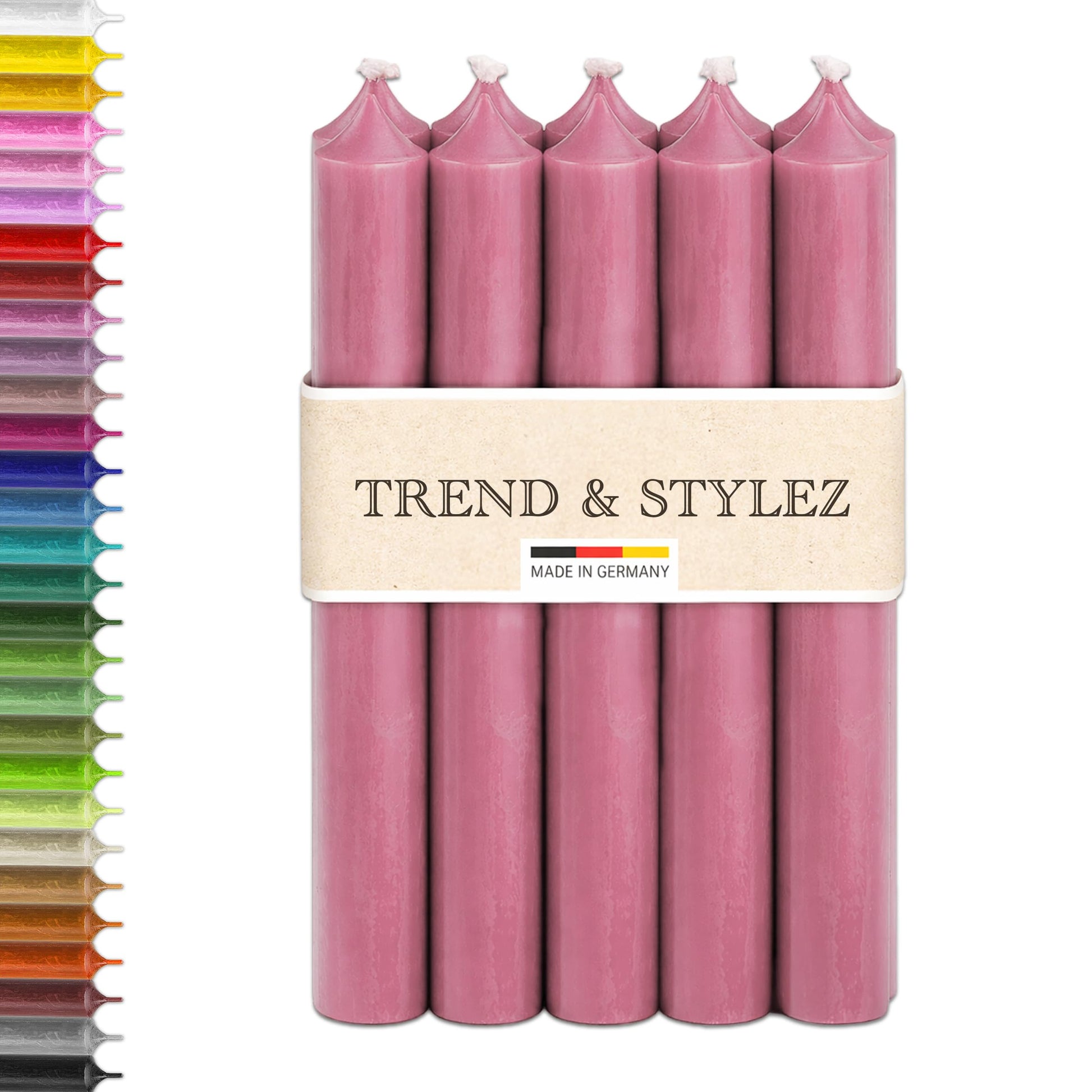 10 Spitzkerzen durchgefärbt (180x22mm) | RAL Stabkerzen mit 8h+ Brenndauer | Ohne Tropfen & Rußen | Tafelkerzen für Leuchter | Made in Germany (Natur)