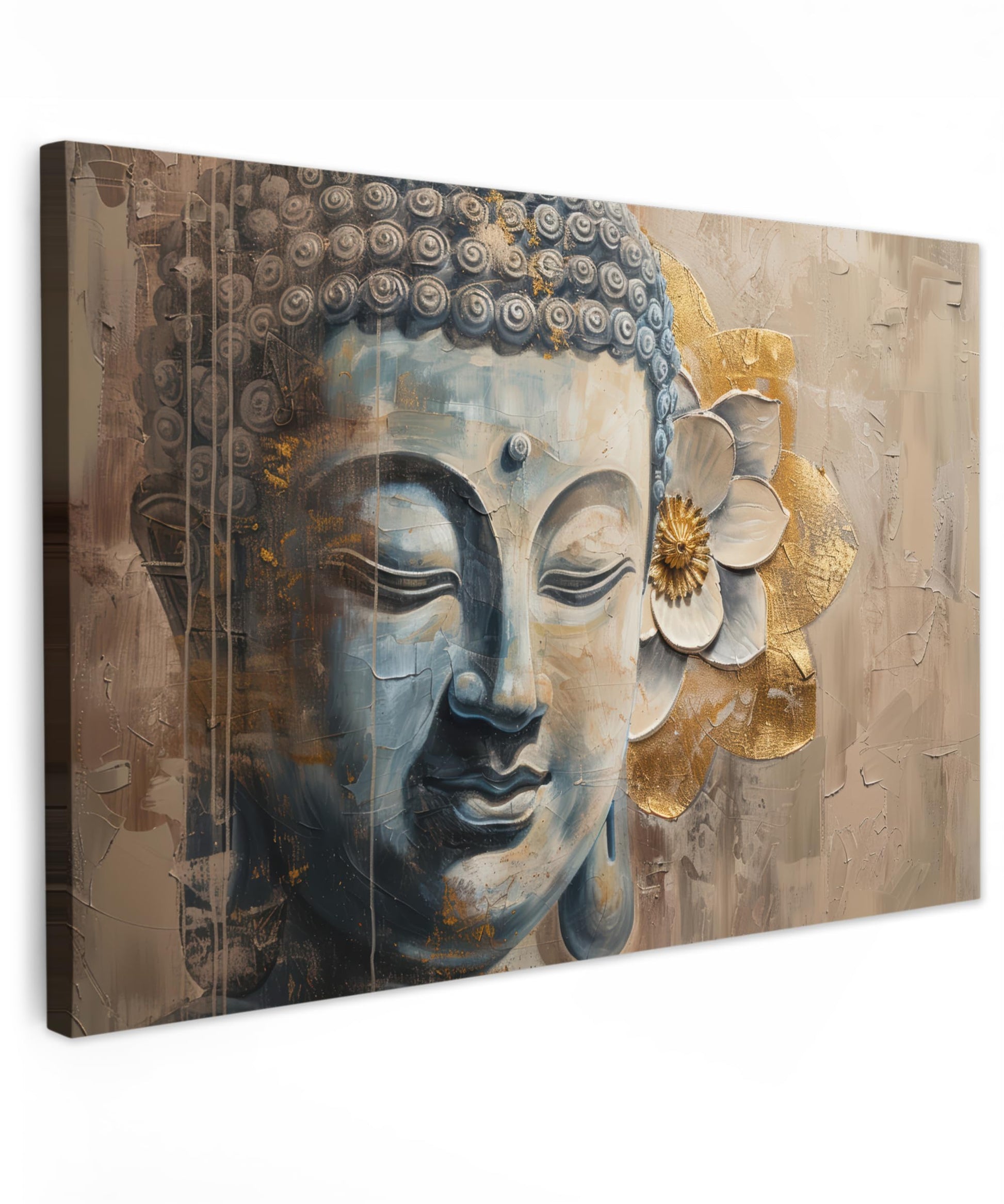 MuchoWow© Wall Pictures Large 120 x 80 cm XXL Bedroom Home Decoration Home Picture Living Room Photo Canvas Wall Pictures Canvas Wall Decor Buddha - Zen - Gold - Luxury - Spiritual
