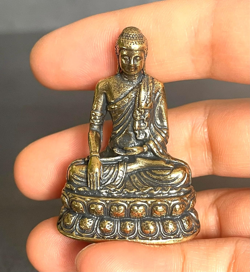 kleine sitzende Buddha Figur tragbar - Miniatur Statue aus Messing Tischdekor Meditation Figur Antique Home/Office