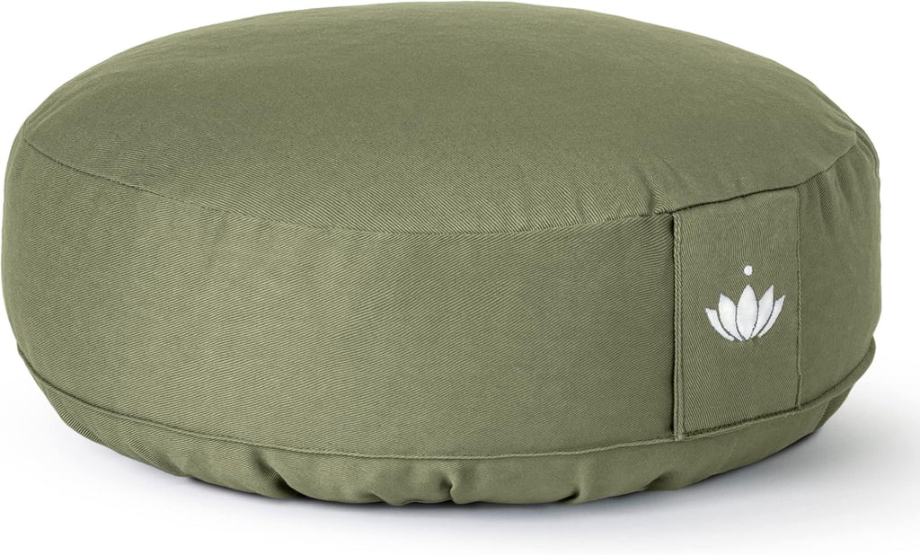 Lotuscrafts® Meditationskissen mit 10 cm Sitzhöhe, extra niedrig, Yoga Kissen mit Dinkelfüllung, Yogakissen Rund, Bodenkissen Rund, Yogakissen Meditationskissen, Bezug waschbar, GOTS Zertifiziert