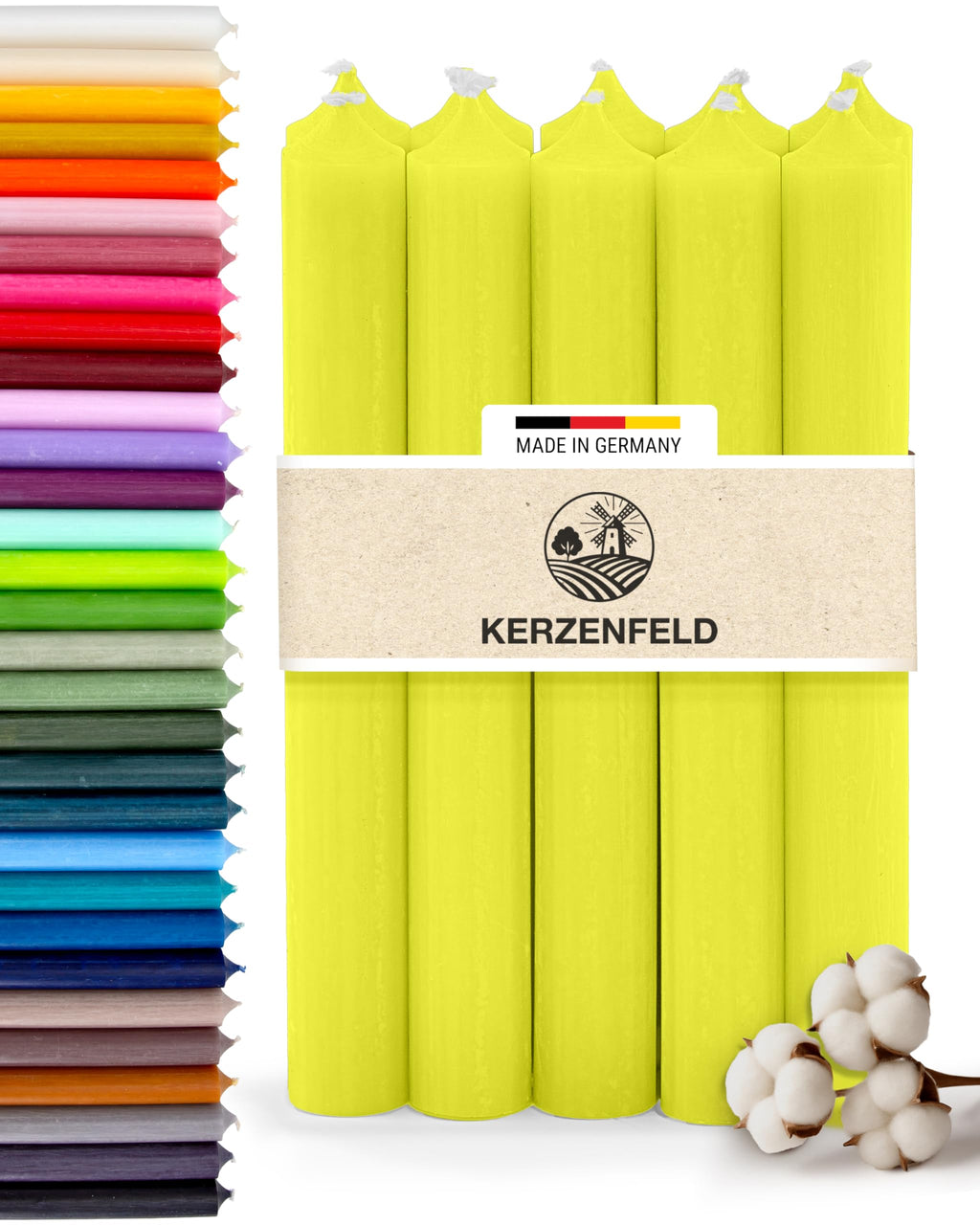 Stabkerzen Rot, 10 Stück, 180mm x 22mm, Durchgefärbte Spitzkerzen, 8+ Stunden Brenndauer, Made in Germany - Ohne Tropfen & Rußen - Unparfümierte und RAL-Zertifizierte Tafelkerzen