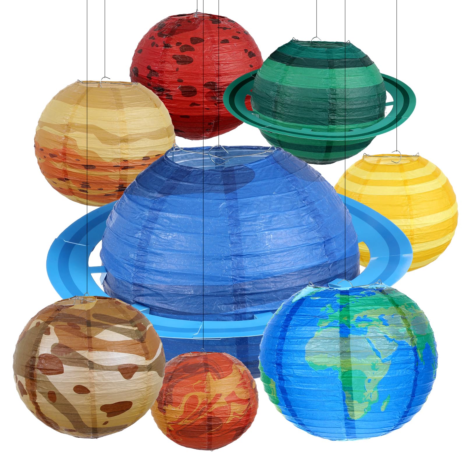 8 Stück Planeten Papierlaternen,25cm Solarsystem Planeten Papierlaterne,Verträumt Papier Lampions Kinder,Hängende Bunt Planet Lampenschirme für Weltraum Themen Geburtstagsfeier Dekorationen
