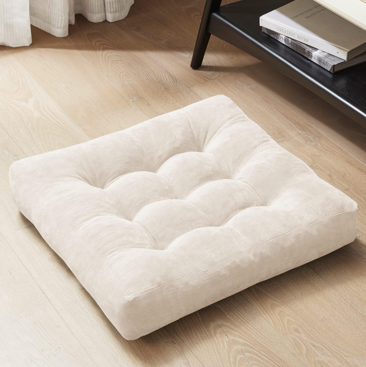 Degrees of Comfort Meditation Floor Pillow, Square Large Pillows Seating for Adults, Tufted Corduroy Thick Cushion for Living Room Tatami, Turquoise, 22x22 Inch
