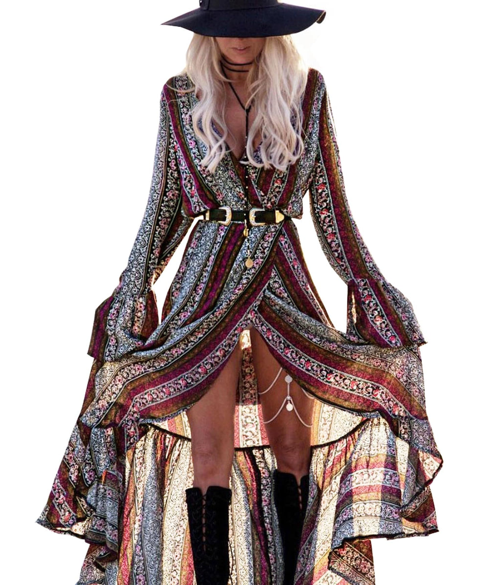 R.Vivimos Womens Summer Long Sleeve Cardigan Sexy Maxi Dresses