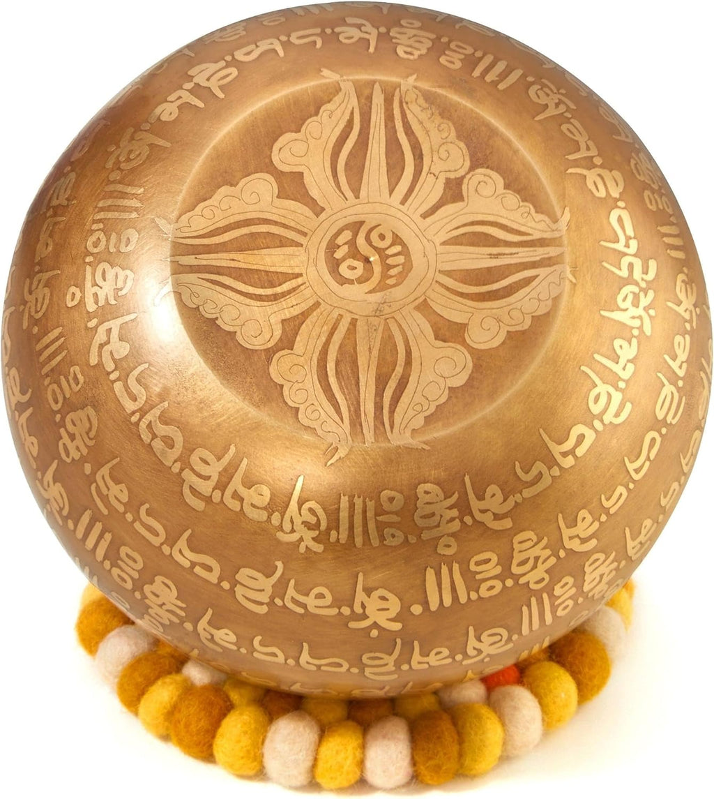 XXL Klangschale 800g - 15cm. Große Tibetische Klangschalen Set mit Klöppel und Klangschalenkissen in Loktapapier Geschenk-Box. Singing Bowl aus Tibet