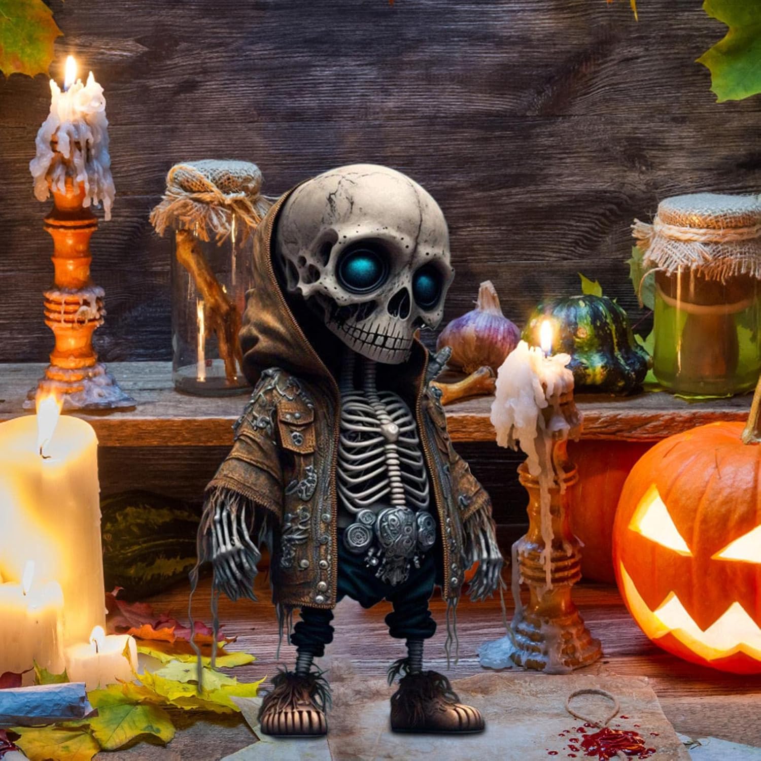 Qihuyi - Skeleton Figures, Cool Skeleton Figures, Resin Statue Sculpture Memorial Miniature Gothic, Decorative Sculpture Decoration, Portable Halloween Home Party Desk Decoration