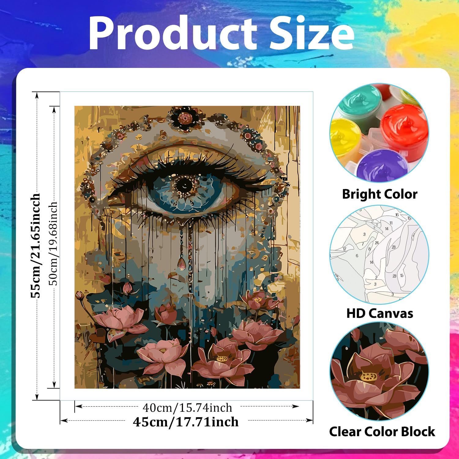 xcemhil Paint by Numbers Kit for Adults Eye, Paint by Number Eye and Lotus, Paint by Numbers Kits for Adults Beginner for Gift and Home Wall Decor 16x20 Inch