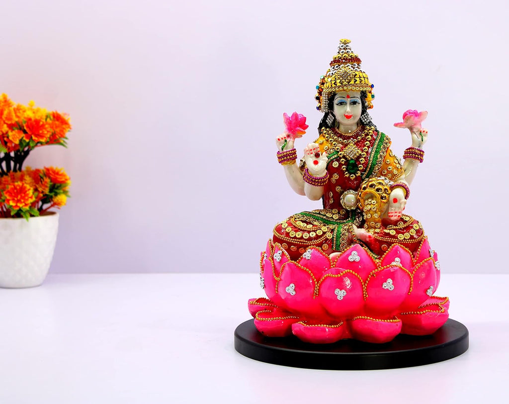 eSplanade Lakshmi auf Lotus | Laxmi Göttin Murti Idol Statue Skulptur Figur – Harz – 27,9 cm – mehrfarbig