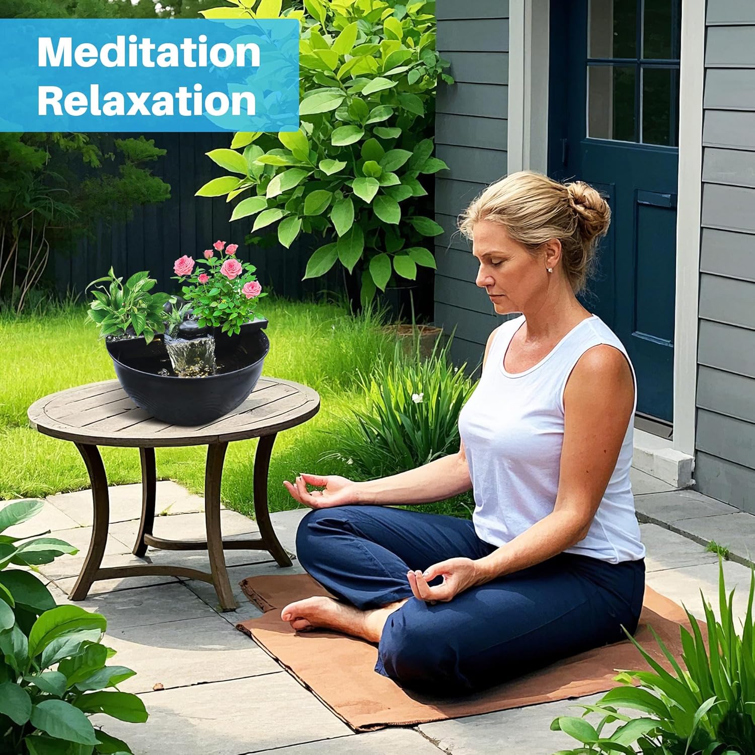 Biling Tischteich für den Innenbereich, Kleines Fischteich Set mit Wasserfall, Tisch Wasserfall Brunnen Set Wassergarten für Büro Wohnzimmer Balkon Garten, gut für Meditation und Entspannung, Schwarz