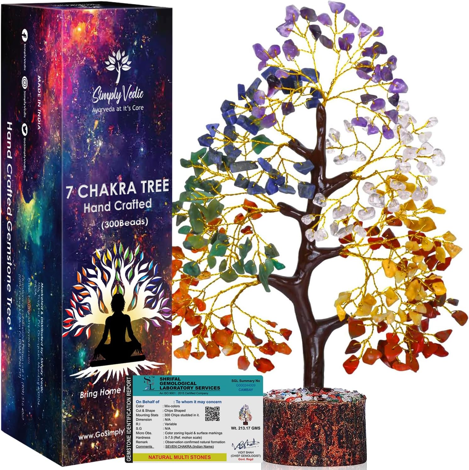 Simply Vedic 7 Chakra Kristallbaum des Lebens| für Positive Energie, Glück, Chakra-Aktivierung| Natürlicher Heiledelstein-Geldbaum Feng Shui, spirituelles Geschenk, Heimdekoration