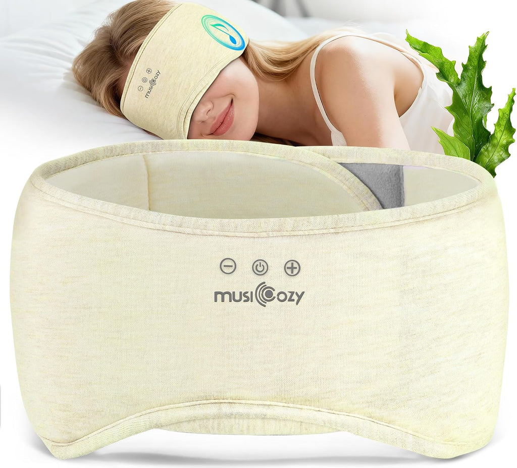 MUSICOZY Bluetooth 5.4 Sleep Mask Headphones, Seaweed Fiber Comfort Design | Fully Wrapped Design, 14-hour Playback, Immersive Sound for Side Sleepers, Travel, Meditation, Relaxation, Gift for Men Women