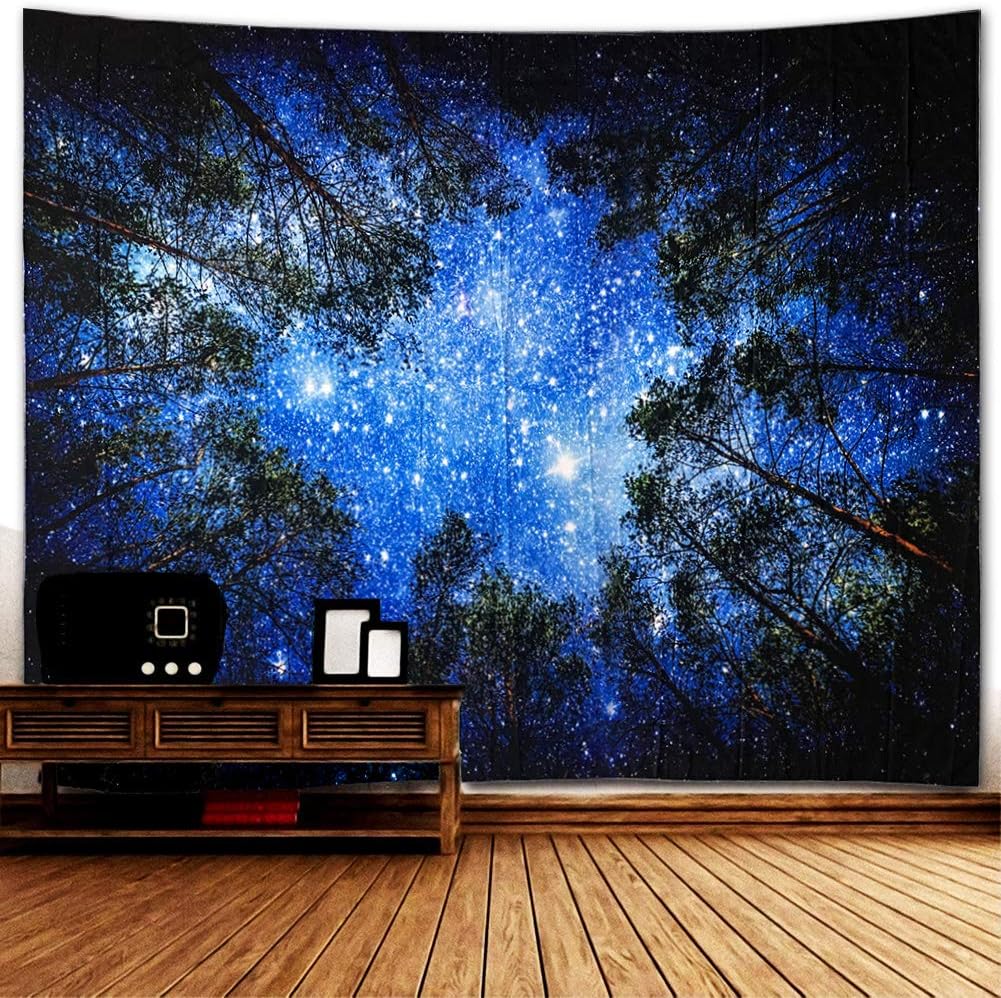 Towinle Wandbehang Hochwertige Wandteppich Tapisserie Psychedelic Wandtuch Hausdeko Bettdecke Strandtuch Tagesdecke Boho Deko (Wald Sternenhimmel)