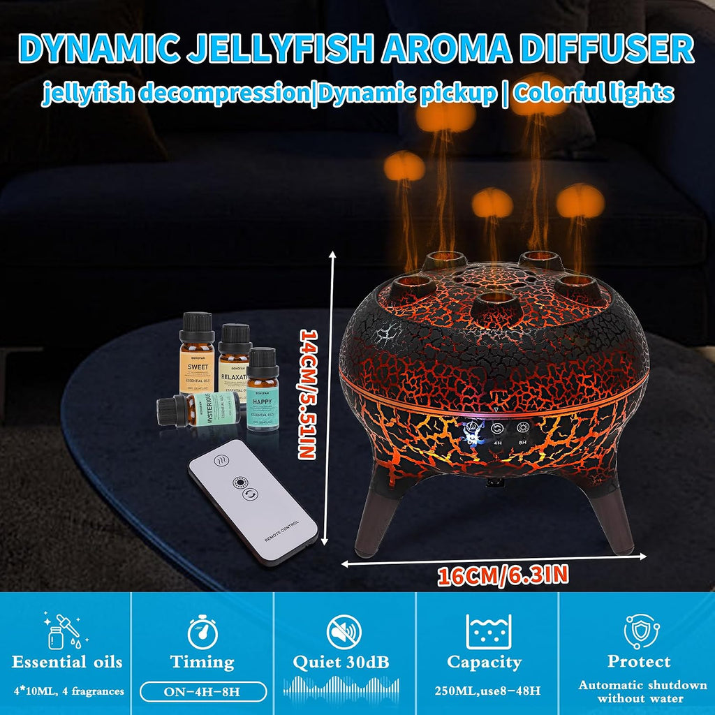 BOHOFAM Jellyfish Essential Oil Diffuser 250ML,Aroma Diffuser Hears Sound to Spray Dancing Jellyfish Mist,7 Colorful Lights, 4 * 10ML Hotel Collection Diffuser Oils Scents for Home Bedroom(Black)