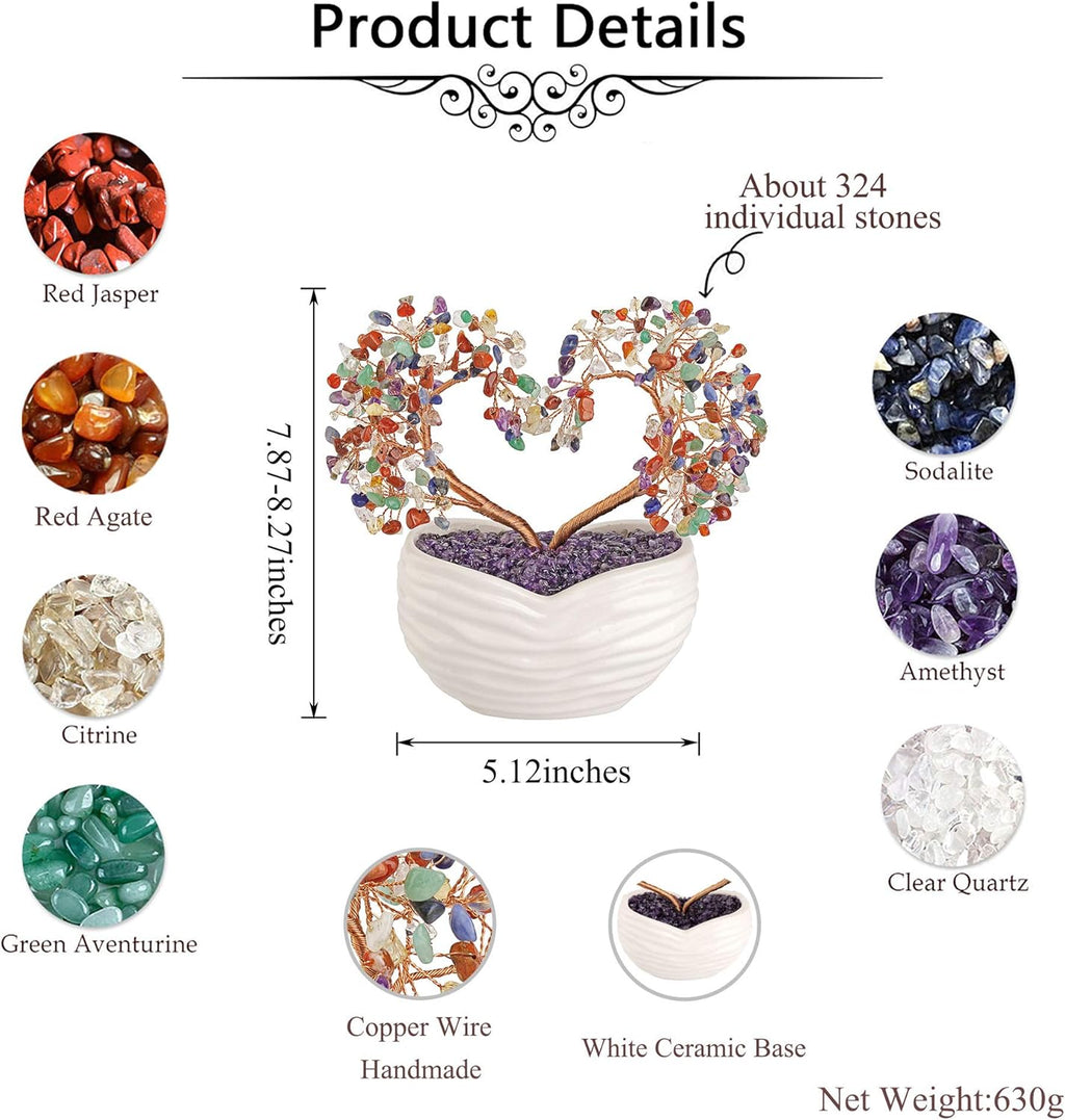 Jovivi 7 Chakra-Heilkristalle, Herz, Baum, Heilstein, Bonsai, für Hochzeitszeremonie, Reiki, Balancing Energie, Meditation, Feng Shui, Reichtum und Glück, Heim, Büro, Dekoration, 20 cm - 21 cm