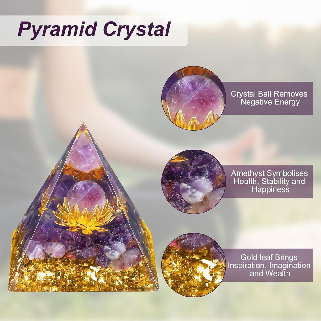 Hejo Pyramide Kristall, Amethyst Energiekristall Orgonit Pyramide, Blume des Lebens Kristall Orgonit Pyramiden, Heilung Kristall Geschenke, Natur Reiki Kristalle für Heilung Chakra Meditation