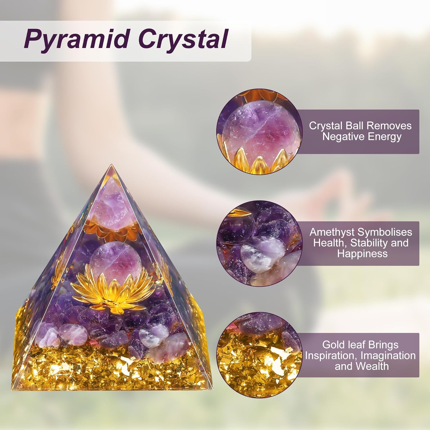 Hejo Pyramide Kristall, Amethyst Energiekristall Orgonit Pyramide, Blume des Lebens Kristall Orgonit Pyramiden, Heilung Kristall Geschenke, Natur Reiki Kristalle für Heilung Chakra Meditation