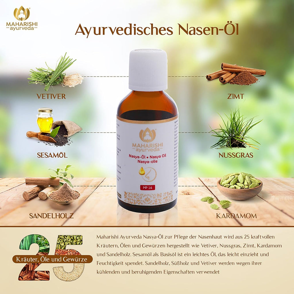 Maharishi Ayurveda Nasya-Öl, 10 ml, Ayurvedisches Nasenöl, Hilft bei trockener Nase, Schutz für die Nasenschleimhaut, Frei von Farbstoffen, Aromen & künstlichen Zusatzstoffen | 1er Pack