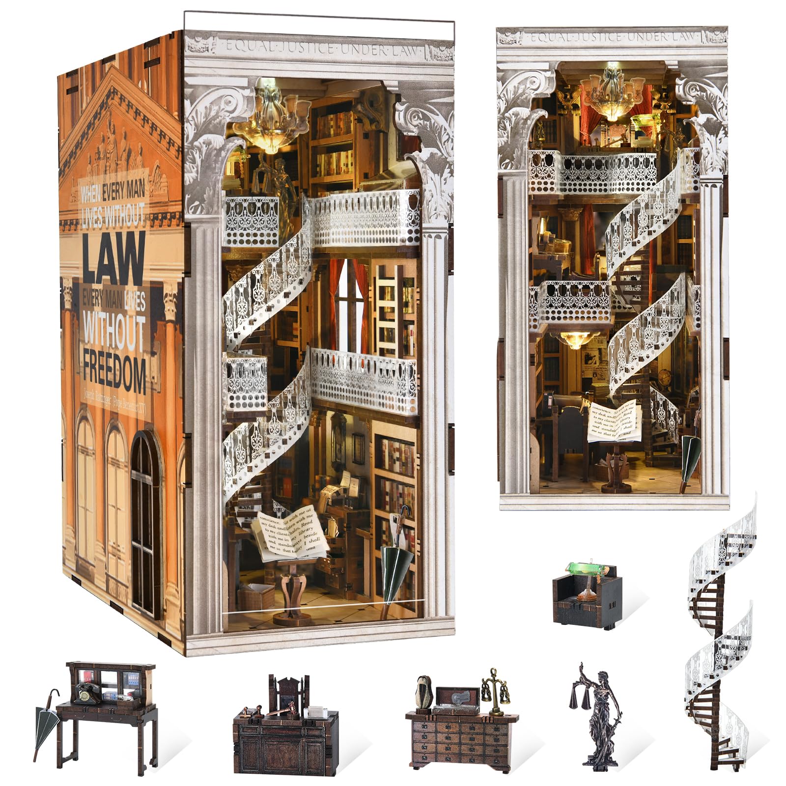 Book Nook Kit, DIY Miniatur Puppenhaus Booknook Kit, 3D Wooden Puzzle Bookend Bookshelf Insert Decor mit LED-Licht und Staubschutzhülle für Jugendliche und Erwachsene (Beyond Library)
