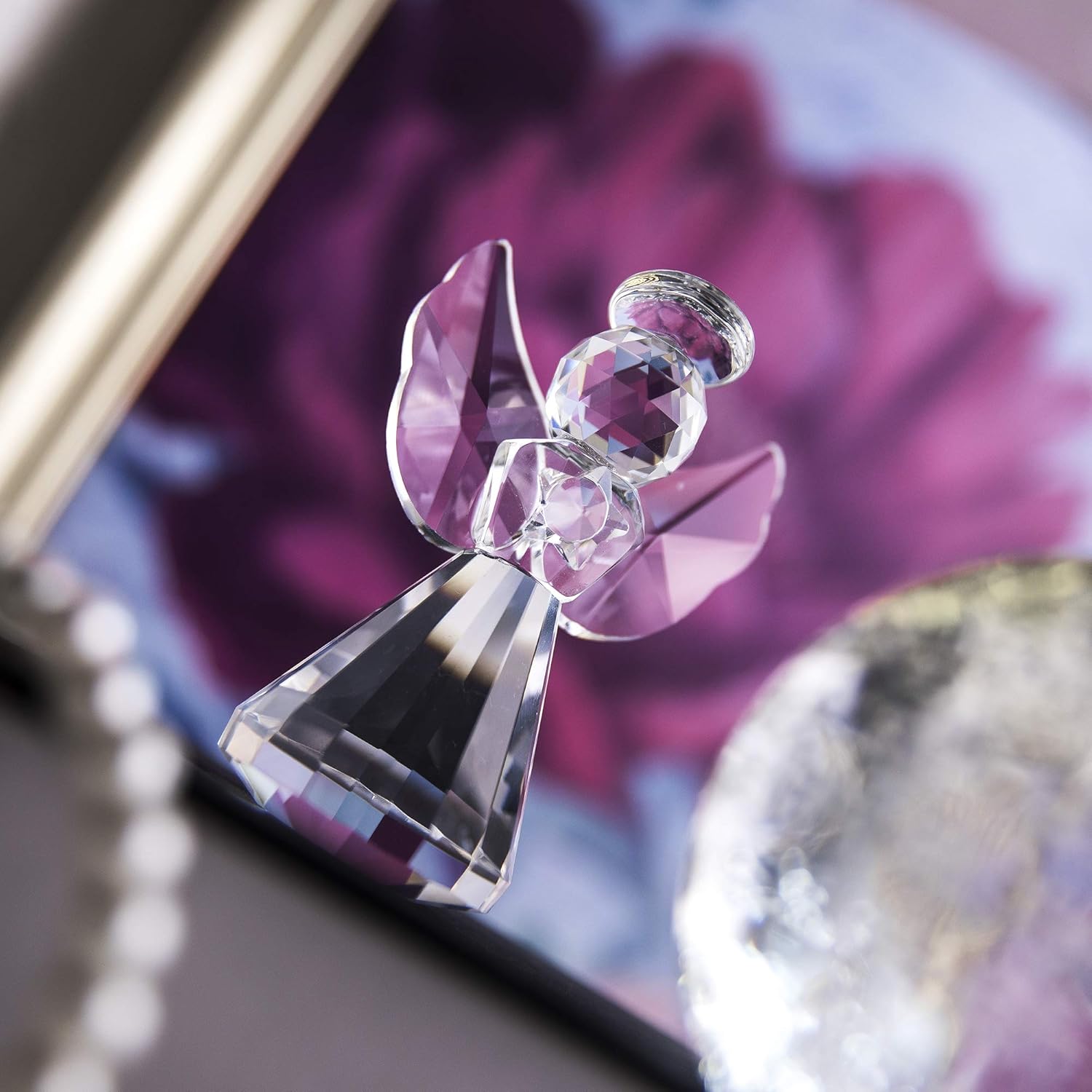 HDCRYSTALGIFTS 3 Inch Crystal Guardian Angel Paperweight Decoration Glass Angel Statue Ornaments Art Collectible Gift for Women Transparent