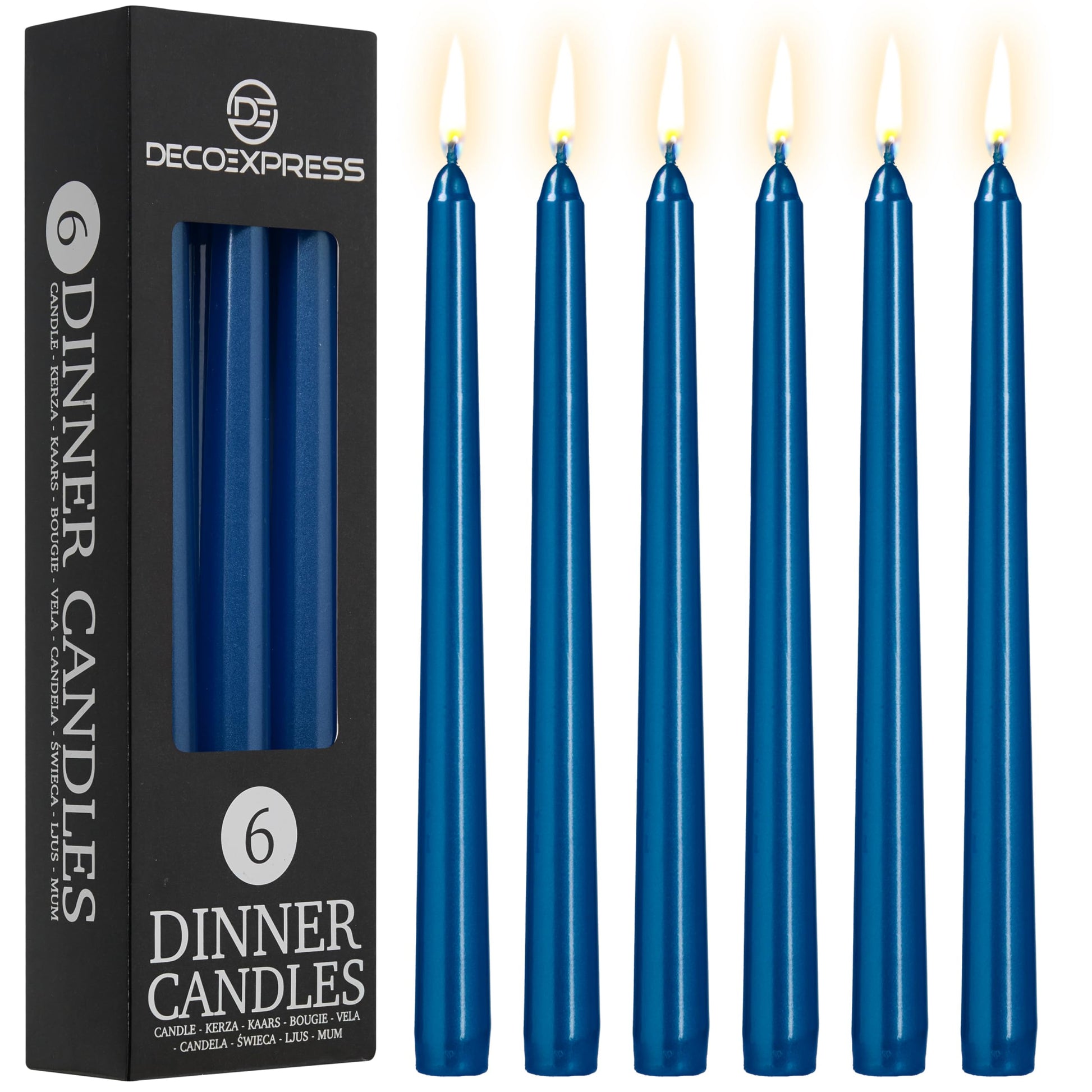 DECO EXPRESS Taper Candles Set of 6, 10, 15 or 50, Long Burning Time up to 8 Hours, Odourless (Purple, Set of 15)