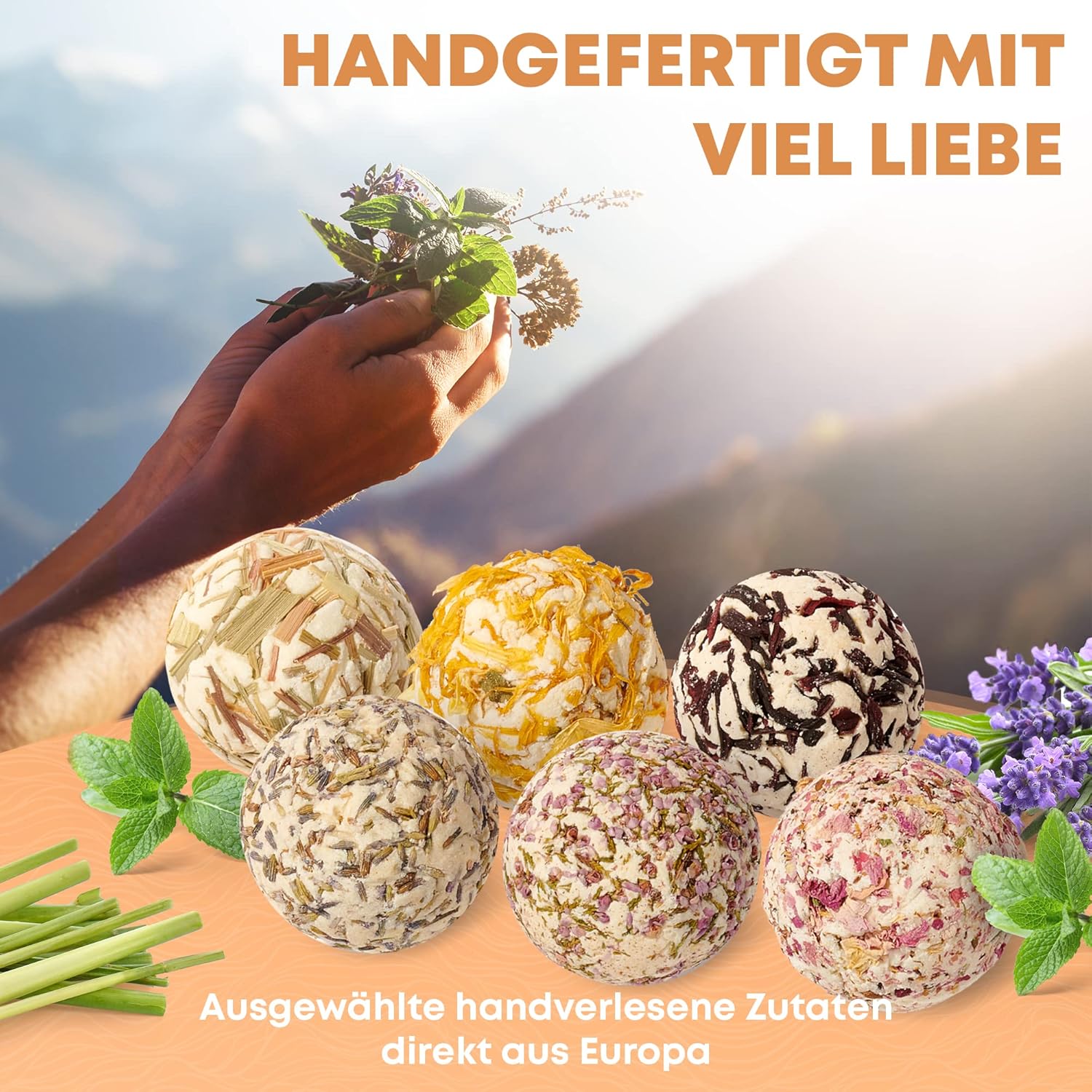 7 BIO Badebomben - Badekugeln Geschenkset mit Vitamin C - MADE IN GERMANY - Vegan - Wellness-Badezusatz-Set - Geschenke für Männer und Frauen - Muttertagsgeschenk