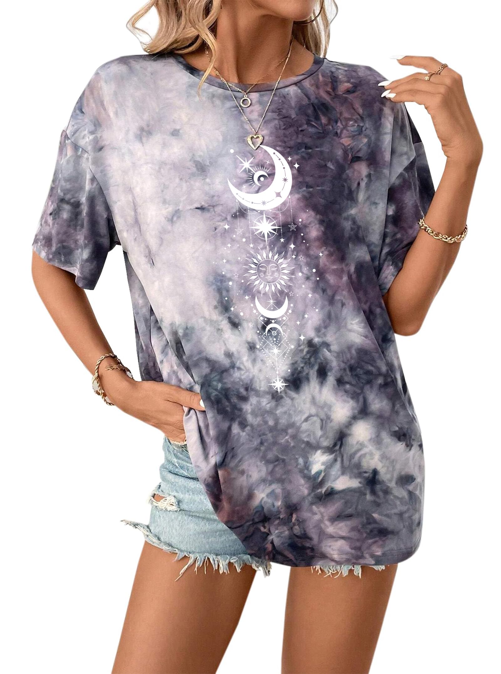 Remidoo Women's Casual Oversized T Shirt Short Sleeve Graphic Tee Letter Tie Dye Shirts