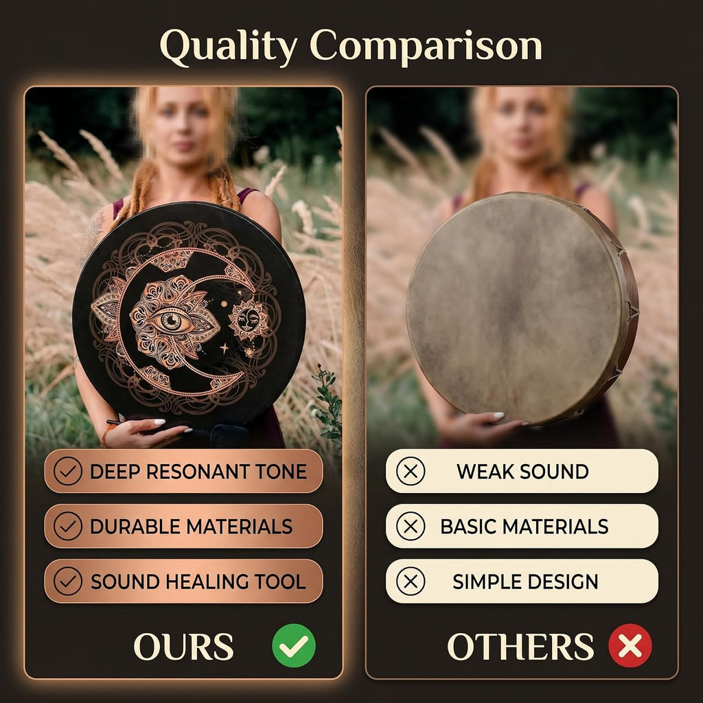 Alomejor Shaman Drum with Mallet, Handcrafted, Polyester and Wood, 9.8 Inch, for Meditation, Chakra Balancing, Sound Healing