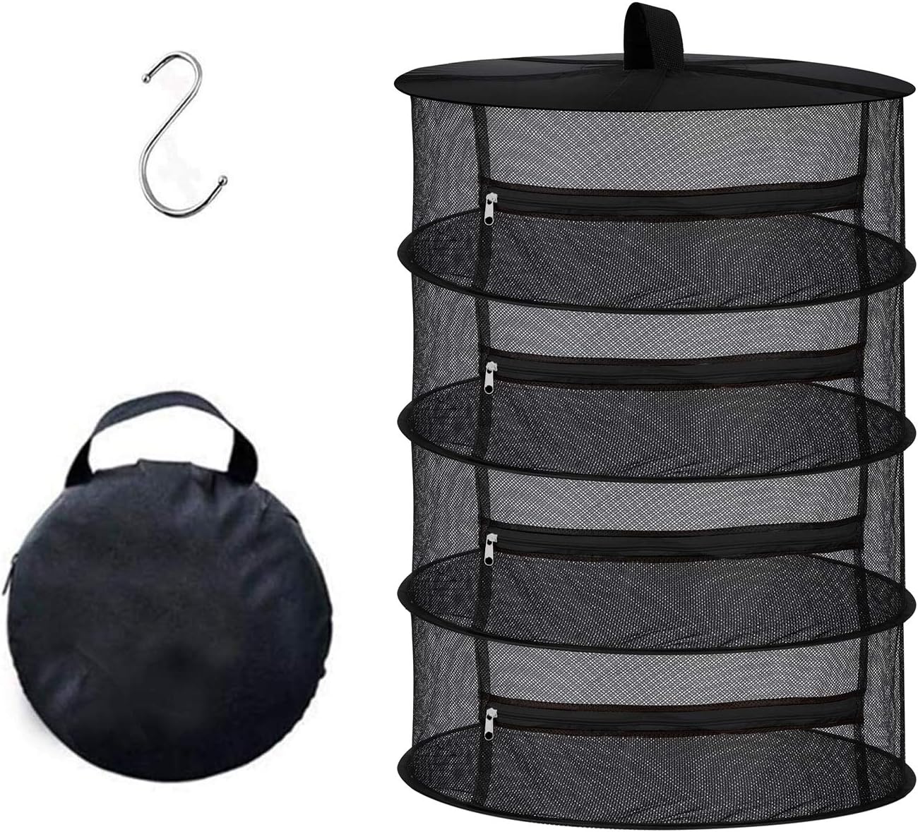 Desy & Feeci Tockennetz Kräuter 4-lagiger Hängendes Kräuter Trockengestell Trockennetz mit Reißverschlüssen, Schwarz, 60x80cm