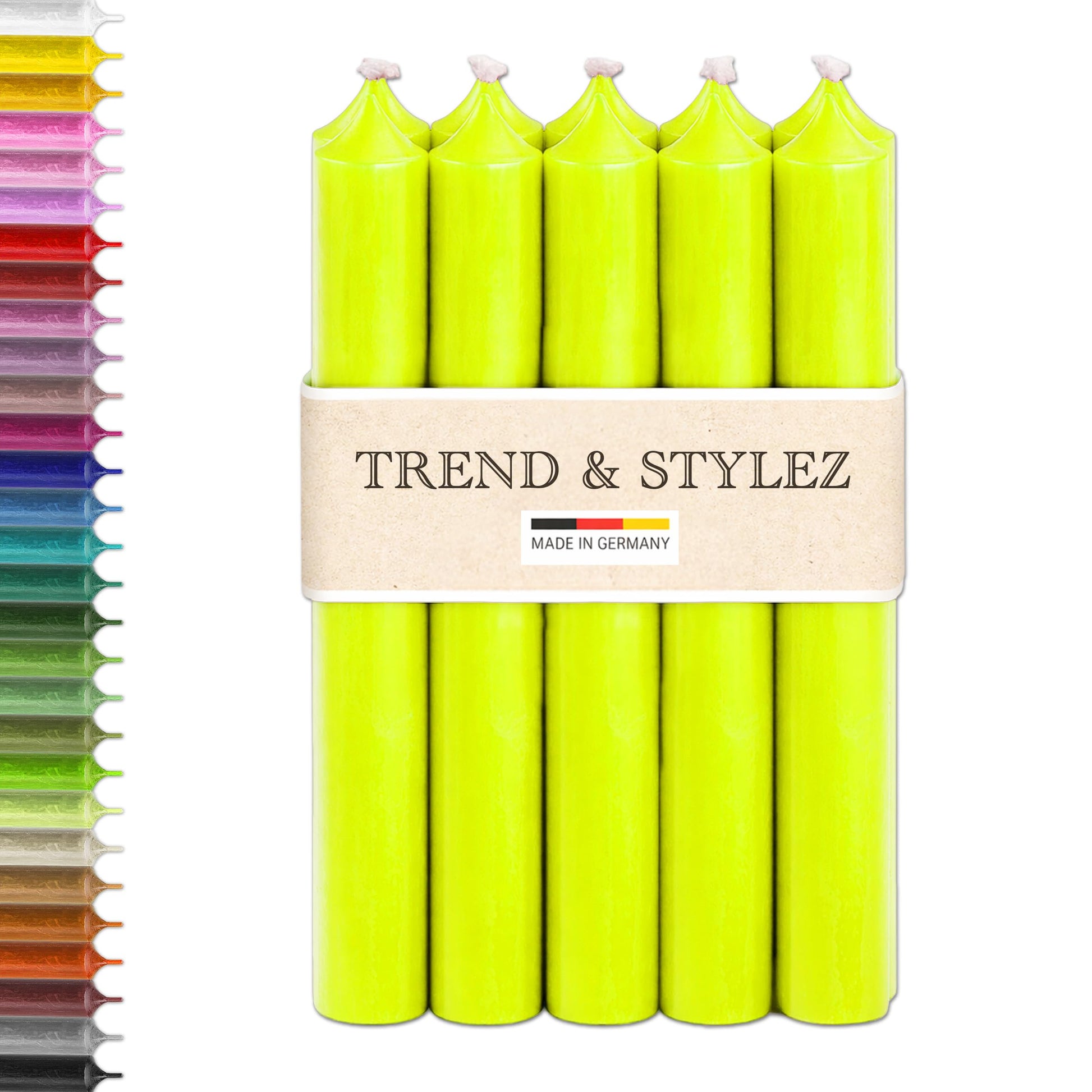 10 Spitzkerzen durchgefärbt (180x22mm) | RAL Stabkerzen mit 8h+ Brenndauer | Ohne Tropfen & Rußen | Tafelkerzen für Leuchter | Made in Germany (Natur)