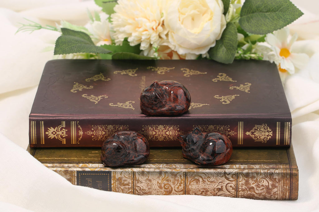 QINJIEJIE Obsidian Katzen Deko Kristalle Heilsteine Schwarze Katze Figuren Dekor Geschenk für Katzenliebhaber Edelsteine Glück Kätzchen Geschenke für Frauen