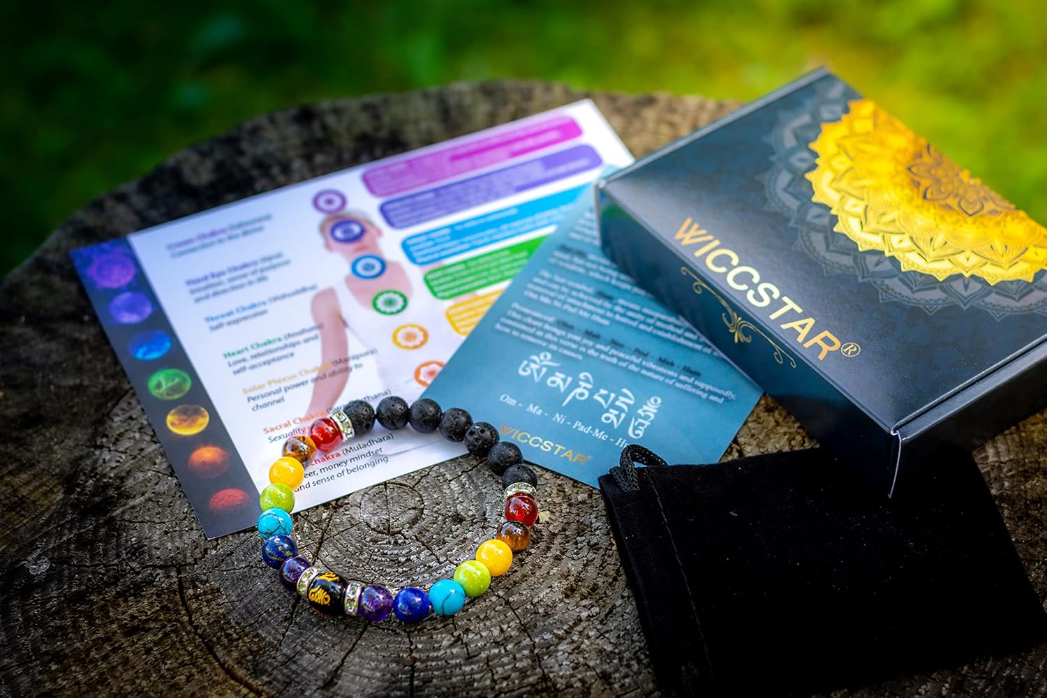 WICCSTAR Doppelt Chakra Armband mit Schmuckbeutel & bedeutung Karte