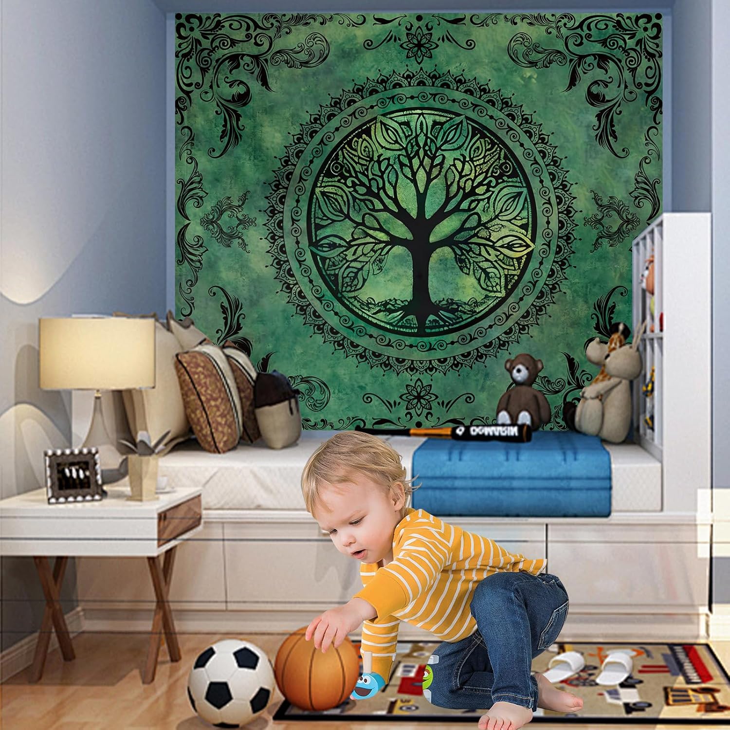 Green Boho Tapestry for Bedroom, Large Hippie Tree of Life Wall Tapestries