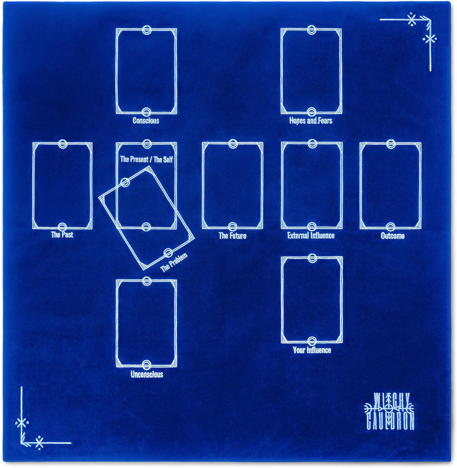 Tarot Divination Table Cloth for Reading and Altar Cloth Moon Alter, Cloth Witchy Embroidery Velvet Silk Touch Satin Celtic Cross (Blue)