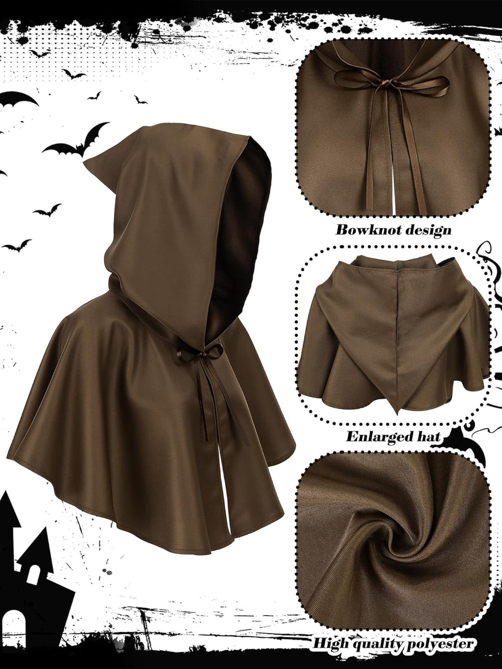 Fourluoo 2 Pcs Medieval Grim Cowl Cloak Hat Wicca Pagan Hood Viking Cape Hooded Cosplay Costumes Poncho