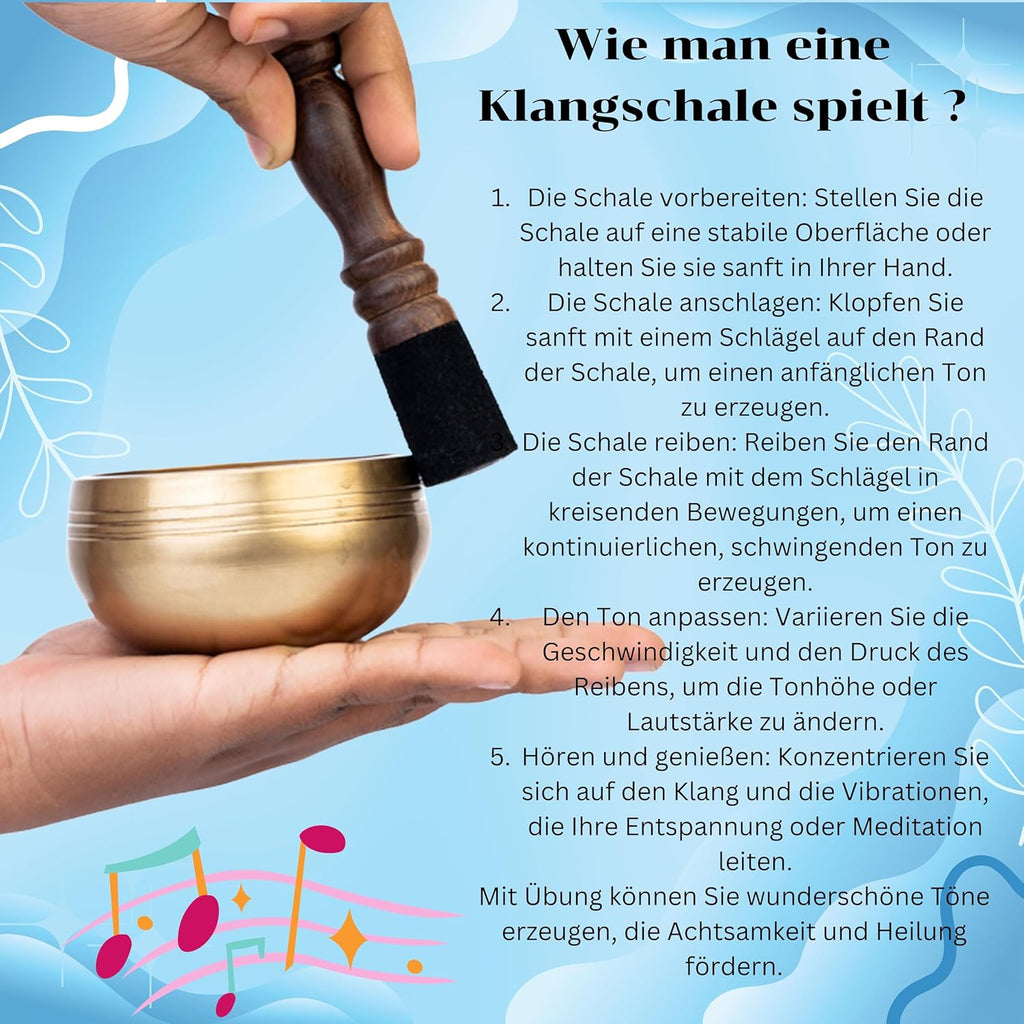 Authentische tibetische Klangschale – Handgefertigt in Nepal mit Kissen, Schlägel und Tragetasche – Ideal für Yoga, Chakra-Heilung, Achtsamkeit und Stressabbau – Spirituelles Geschenk für alle.