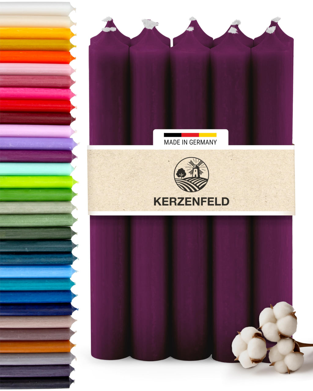 Stabkerzen Rot, 10 Stück, 180mm x 22mm, Durchgefärbte Spitzkerzen, 8+ Stunden Brenndauer, Made in Germany - Ohne Tropfen & Rußen - Unparfümierte und RAL-Zertifizierte Tafelkerzen
