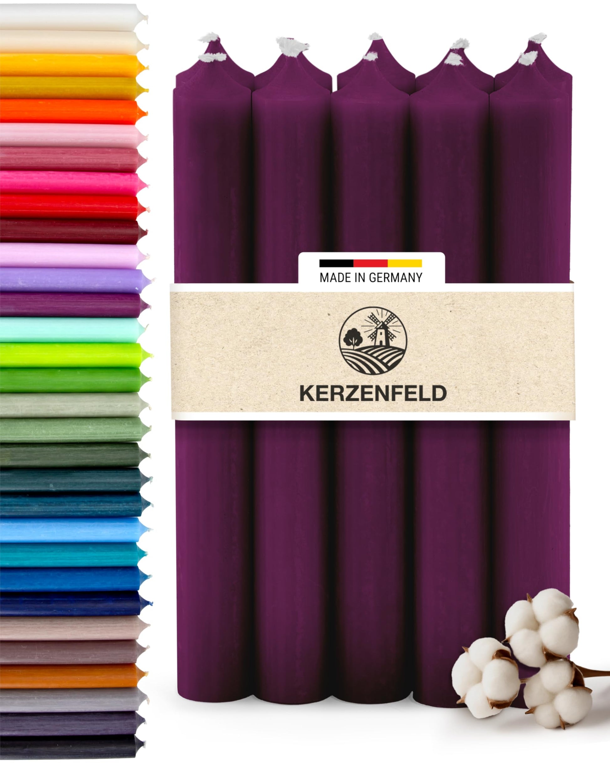 Stabkerzen Rot, 10 Stück, 180mm x 22mm, Durchgefärbte Spitzkerzen, 8+ Stunden Brenndauer, Made in Germany - Ohne Tropfen & Rußen - Unparfümierte und RAL-Zertifizierte Tafelkerzen