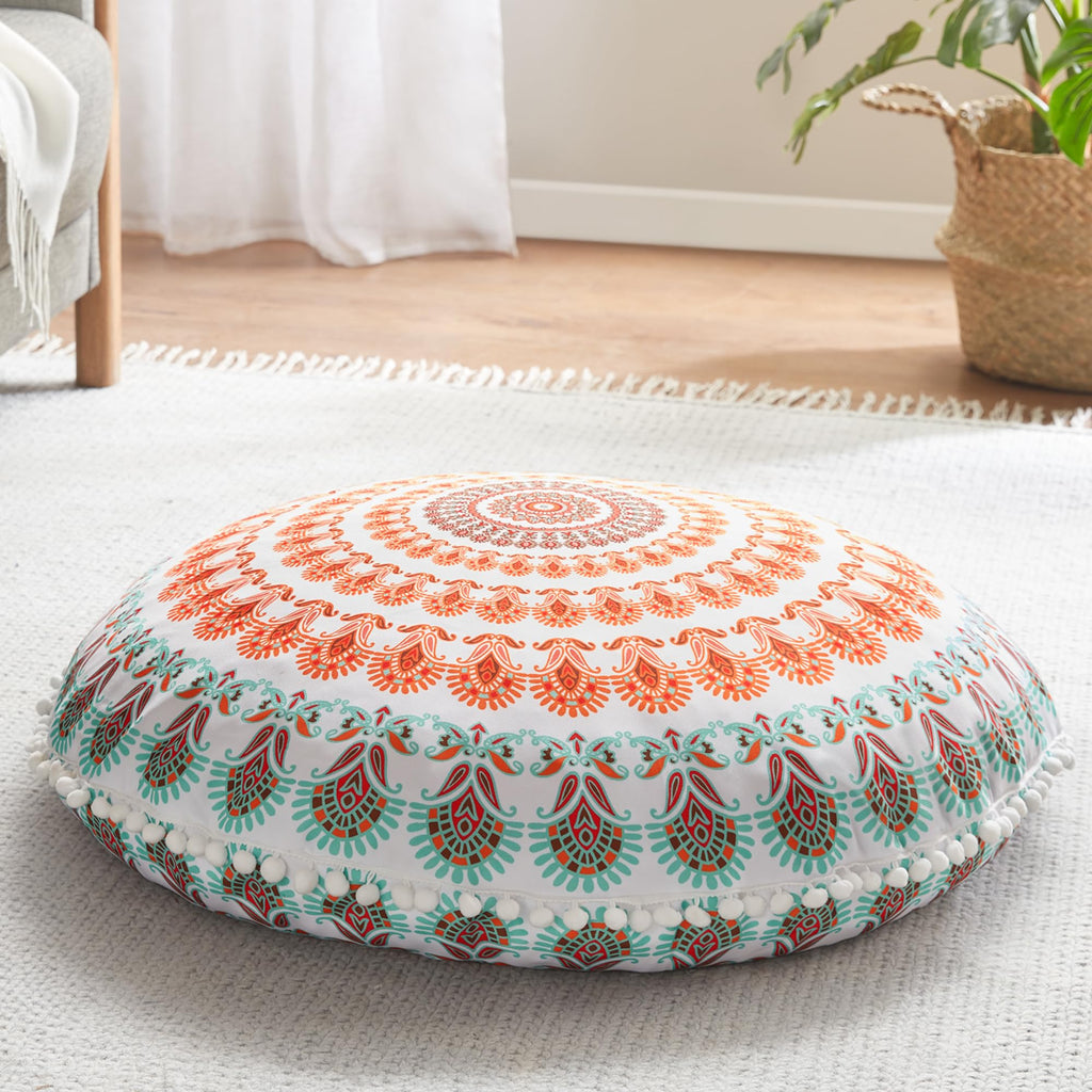 Codi Meditation Floor Pillow Set of 2, Round Large Pillows Seating for Adults, Bohemian Mandala Circle Cushion for Outdoor Fireplace Yoga Living Room, 32 Inch, Memory Foam Added, Purple Orchid New