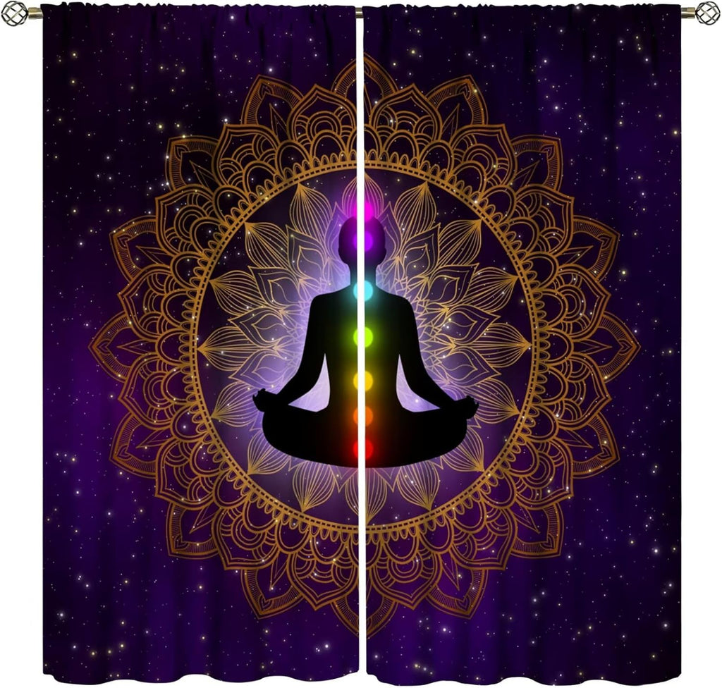 ZhiRain Seven Chakra Curtains Hippie Yoga Meditation Boho Mandala Galaxy Curtain with Rod Pocket for Bedroom Living Room Home Decor Drapes Window Treatments 2 Panels Set 42" W X 45" L