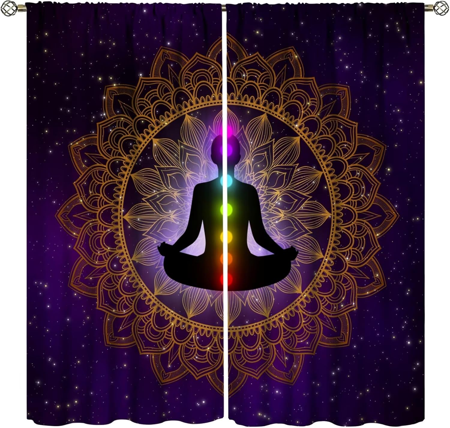 ZhiRain Seven Chakra Curtains Hippie Yoga Meditation Boho Mandala Galaxy Curtain with Rod Pocket for Bedroom Living Room Home Decor Drapes Window Treatments 2 Panels Set 42" W X 45" L