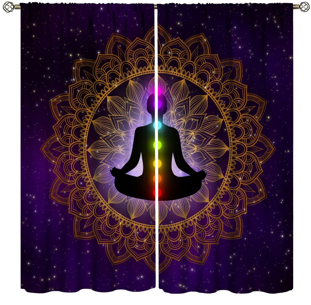 ZhiRain Seven Chakra Curtains Hippie Yoga Meditation Boho Mandala Galaxy Curtain with Rod Pocket for Bedroom Living Room Home Decor Drapes Window Treatments 2 Panels Set 42" W X 45" L