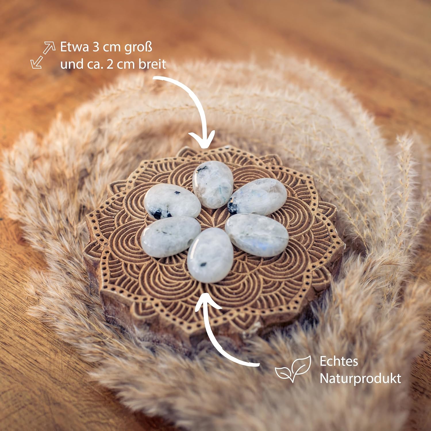 Lebensquelle Plus Rainbow Moonstone Drop Pendant, Drilled Tumbled Stone Pendant with Cotton Band, High-Quality Gemstone Pendant