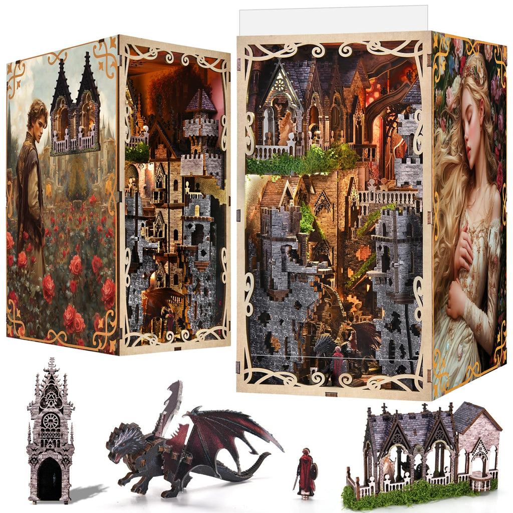 Book Nook Kit, DIY Miniatur Puppenhaus Booknook Kit, 3D Wooden Puzzle Bookend Bookshelf Insert Decor mit LED-Licht und Staubschutzhülle für Jugendliche und Erwachsene (Beyond Library)