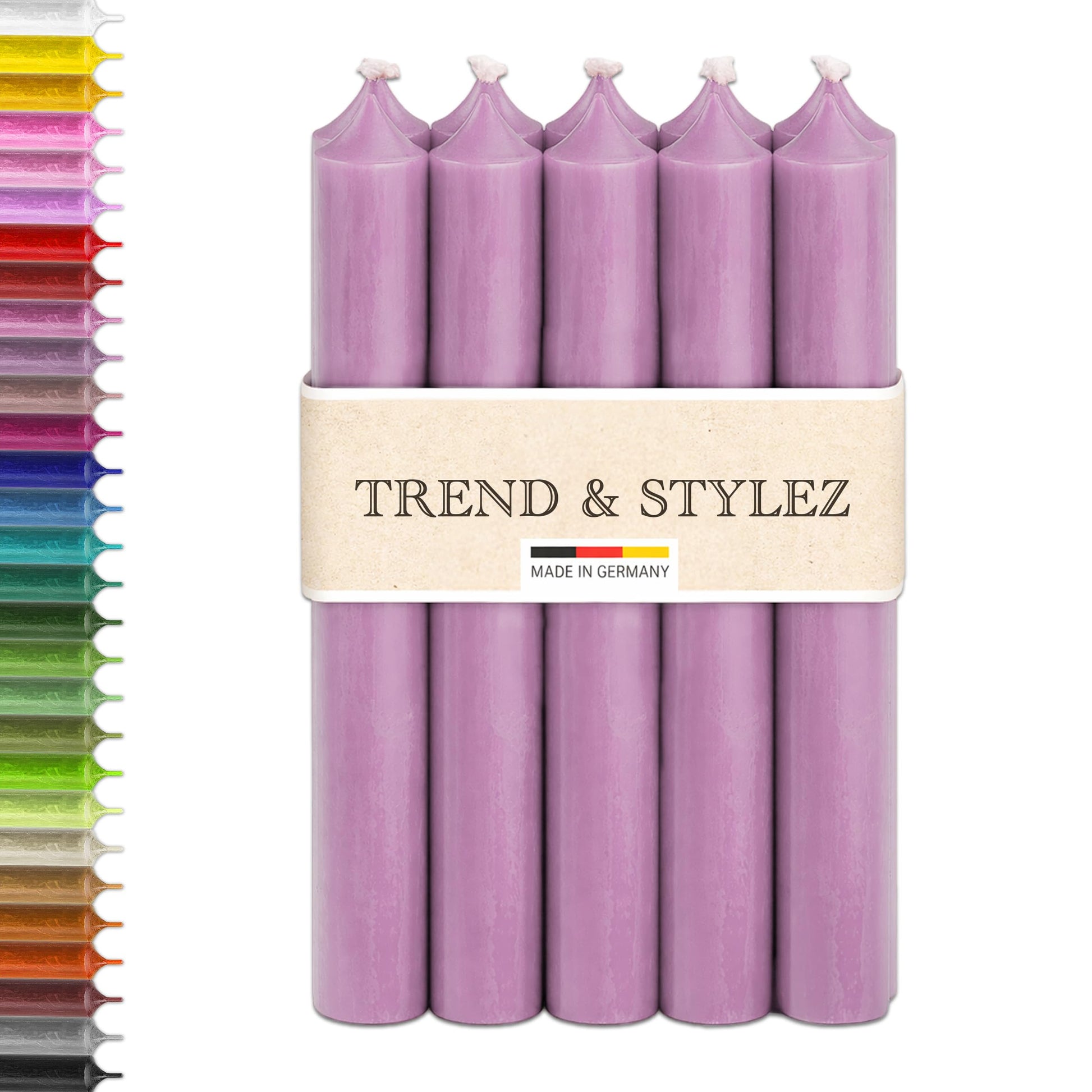 10 Spitzkerzen durchgefärbt (180x22mm) | RAL Stabkerzen mit 8h+ Brenndauer | Ohne Tropfen & Rußen | Tafelkerzen für Leuchter | Made in Germany (Natur)