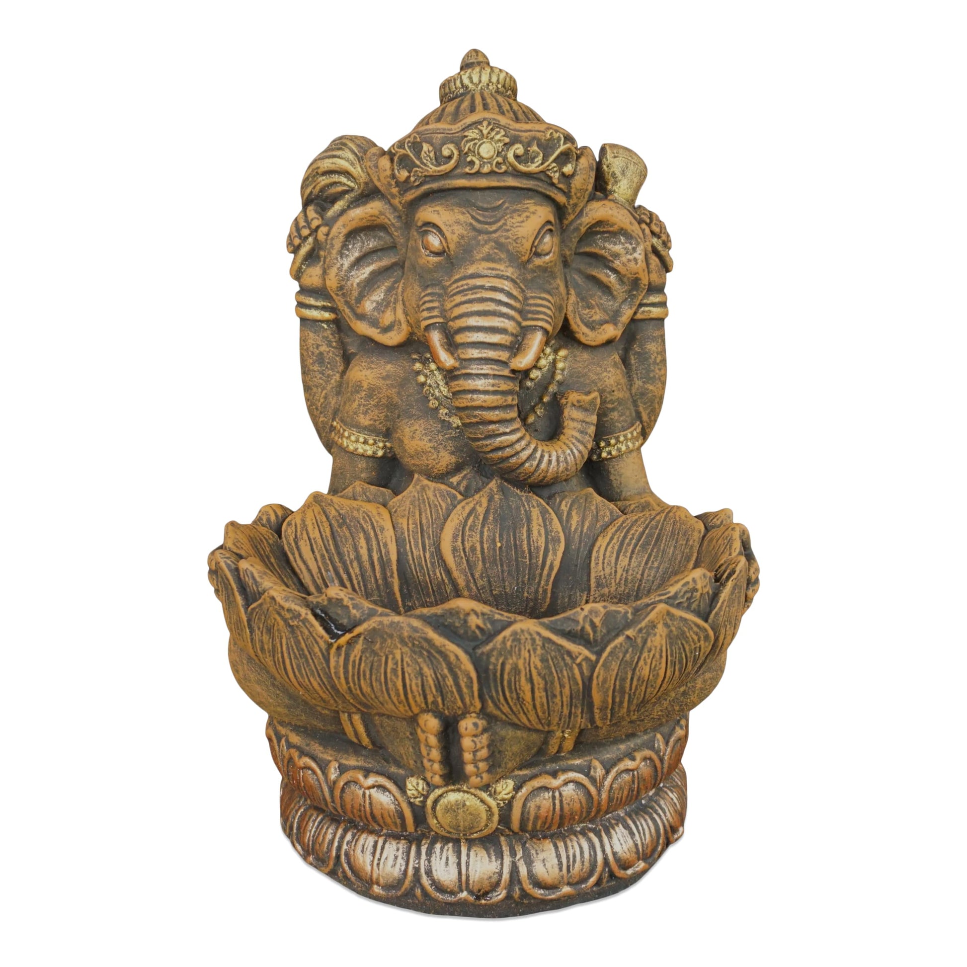 gartendekoparadies.de Massive Steinfigur des göttlichen Ganesha mit Schale, Höhe 34 cm, 11 kg, Gott Hinduismus aus Steinguss frostfest (Schwarz)