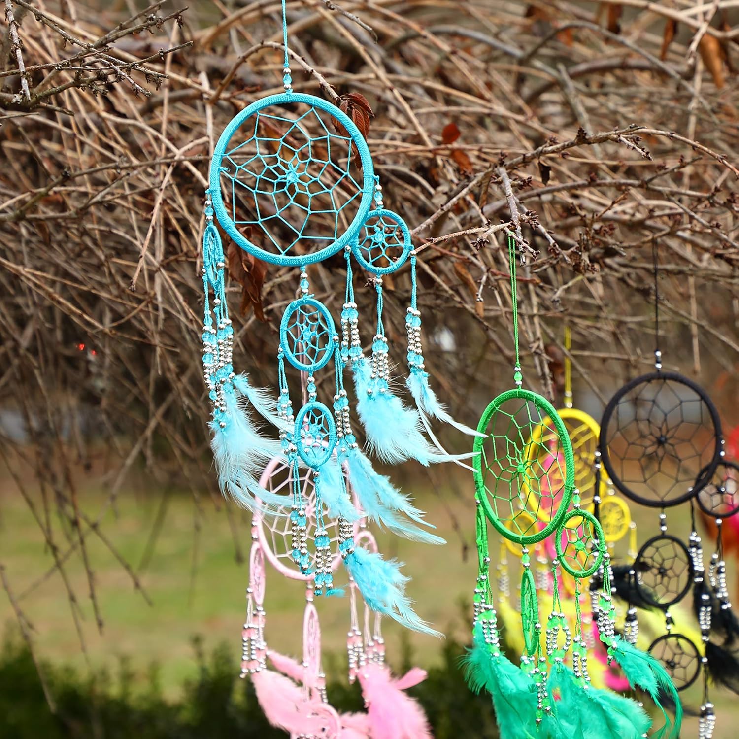 Pink Pineapple Dreamcatcher mit Federn und Silber Perlen: Handgemachter Traumfänger Vielen Farben Erhältlich - Kleine Traumfanger Mit 12 cm Durchmesser und 35 cm Lang (Rosa)