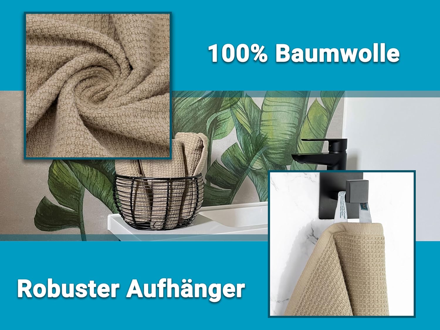 ZOLLNER Set of 10 Flannels in 30 x 30 cm – Durable Hand Towels in Beige – with Practical Hanger – Timeless Waffle Pattern – Washable up to 95 °C – Cotton – Hotel Quality