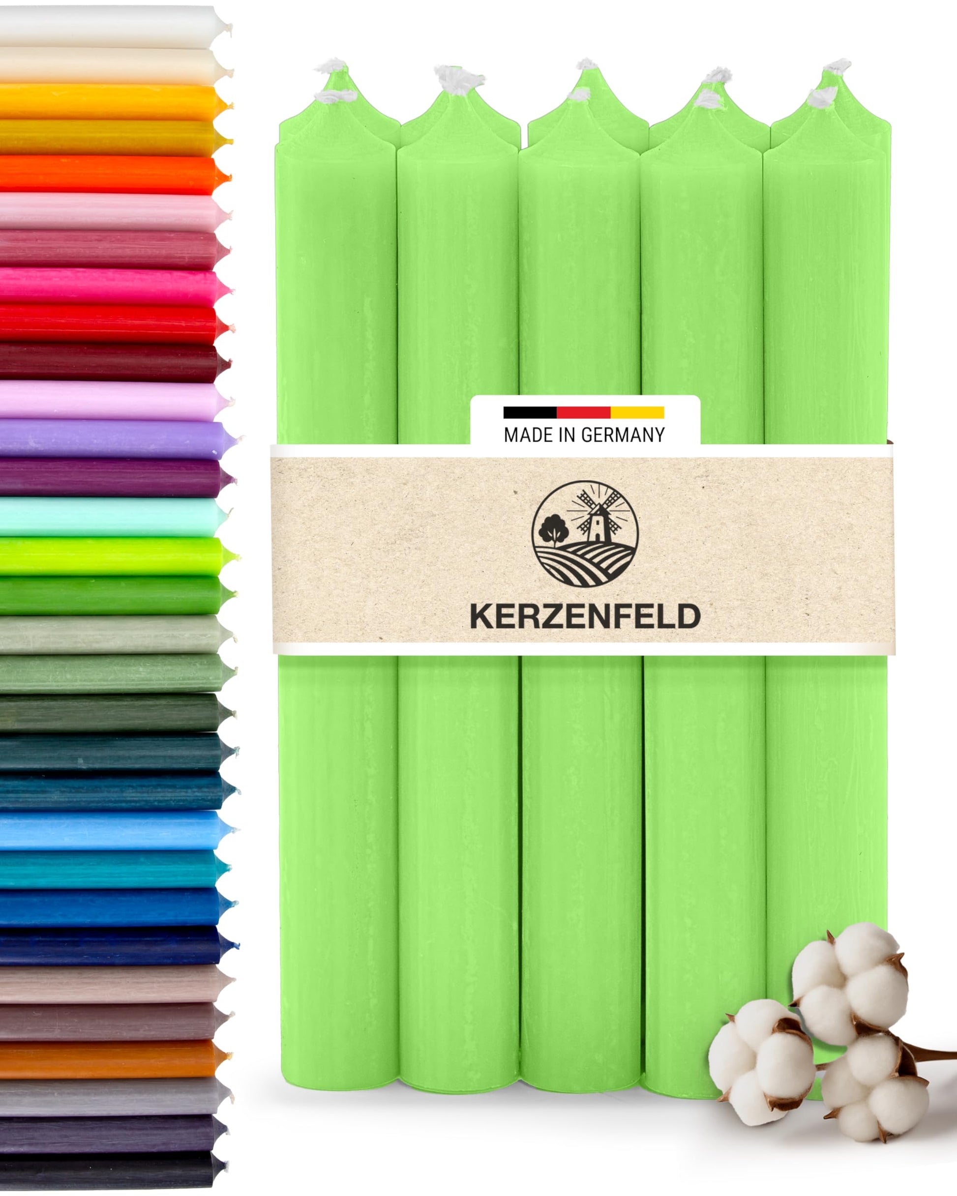 Stabkerzen Rot, 10 Stück, 180mm x 22mm, Durchgefärbte Spitzkerzen, 8+ Stunden Brenndauer, Made in Germany - Ohne Tropfen & Rußen - Unparfümierte und RAL-Zertifizierte Tafelkerzen